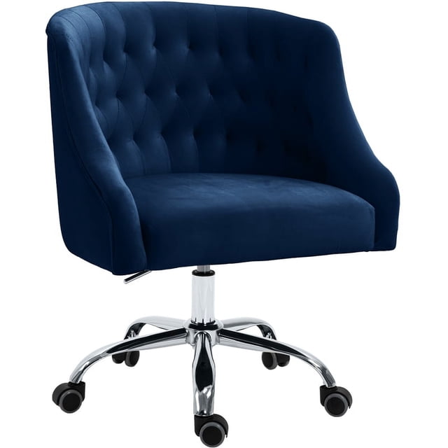 Meridian Furniture Arden Chaise de Bureau Pivotante Réglable en Velours Bleu Marine et Chrome