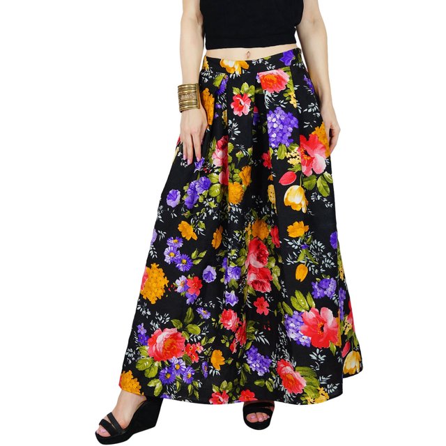 Bimba Jupe Longue Maxi Plissée Réversible pour Femme à Imprimé Floral Boho Décontractée