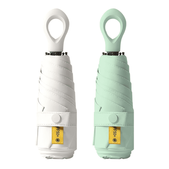 Lot de 2 Mini Parapluies de Voyage avec Poignée Anneau / Tissu Enduit, Design Compact Pliable - Protection UV UPF 50+ pour le Soleil et la Pluie, Portable pour Sacs à Main et Sacs à Dos, Hommes Femmes Enfants