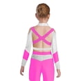 thumbnail image 2 of Eandarui Kids Girls Gymnastics Crop Tops Long Sleeve Shiny Rhinestone Color Block Design with Cross Back Cutout Hot Pink 14, 2 of 5