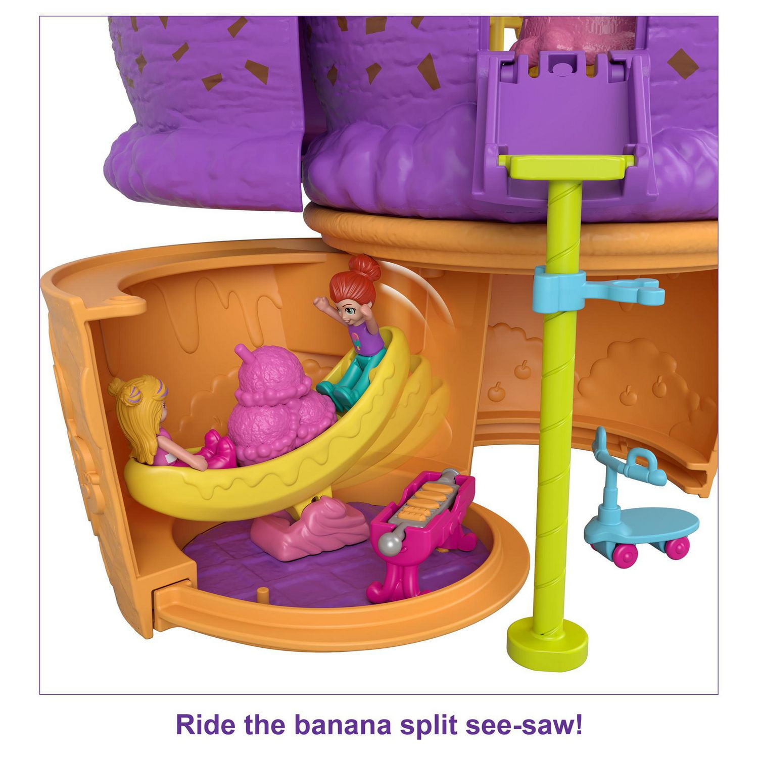 Coffret Multifacettes de Polly Pocket, Coffret en Forme de Cône Glacé avec Décor de Parc