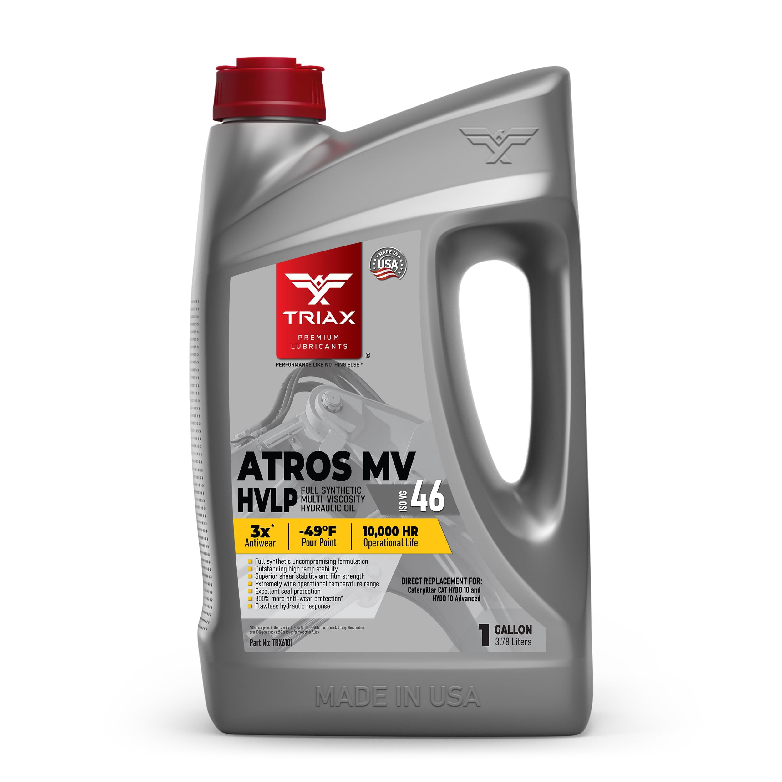 TRIAX Atros Multivis HVLP 46 Full Synthetic Hydraulic Oil, 300% Additive Anti-Wear Boost, 7,000-10,000 Hour Life, Arctic Grade -54 Cold Flow and High Temp Operations (1 Gallon)