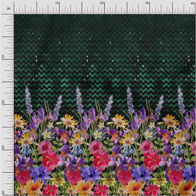 oneOone Georgette Viscose Fabric Chevron|Leaves & Floral Panel Print Sewing Fabric BTY 42 Inch Wide