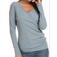 thumbnail image 1 of Women Wrap Front Side Buttons Long Sleeve V Neck Plain Shirt, 1 of 6