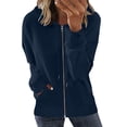 thumbnail image 3 of VEKDONE Womens Zip Up Hoodies Jackets Fall Long Sleeve Thin Fleece Coat Basic Solid Color Drawstring Hooded Jacket Soft Lightweight Athletic Outerwear Navy M, 3 of 6
