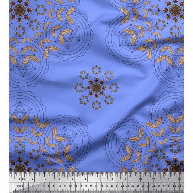 Soimoi Rayon Fabric Leaves & Sacred Geometry Geometric Printed Fabric 1 Yard 42 Inch Wide