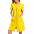 thumbnail image 2 of Peignoirs à Fermeture Éclair pour Femmes, Robe de Chambre Légère à Manches Courtes Longueur Genou, Couleur Unie, avec Poches, Nuisette Robe de Nuit Jaune TG, 2 of 6