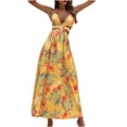 thumbnail image 2 of HKEJIAOI Robe Florale pour Femmes Offres Liquidation Robes Décontractées Boho Plage Camisole Sans Manches Col en V Dos Nu Élastique Longue Robe Jaune, 2 of 8