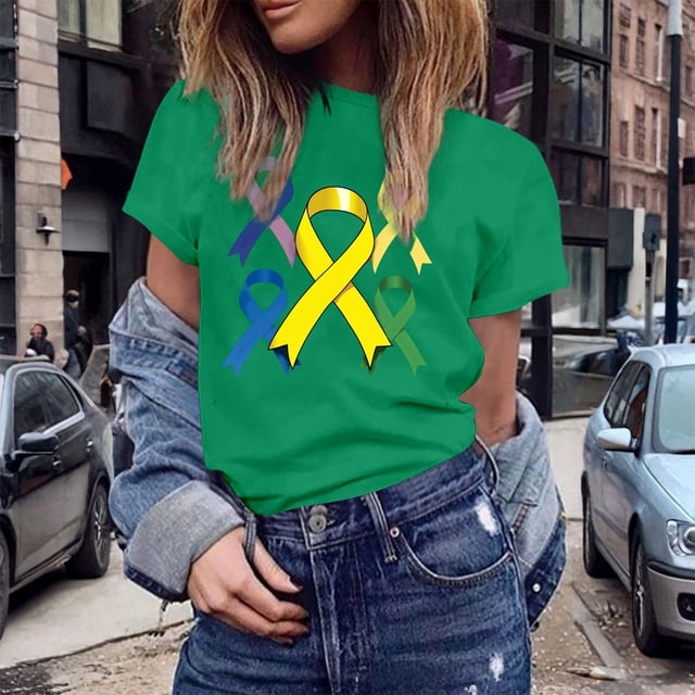 UANWENN T-Shirts Décontractés pour Femmes avec Imprimé Ruban de Sensibilisation au Cancer, Manches Courtes, Col Rond, Style de Base pour le Quotidien, T-Shirts Surdimensionnés pour Femmes, Haut Athlétique à Manches Courtes, Haut Femme Ample Femmes