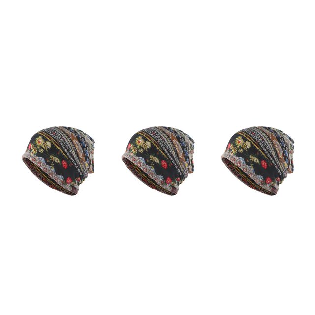 Maytalsory Bonnet Ethnique Style Hijab Imprimé Floral Coloré Turban Réglable Protection des Oreilles Accessoires de Style Bonnet Noir Floral 3Set