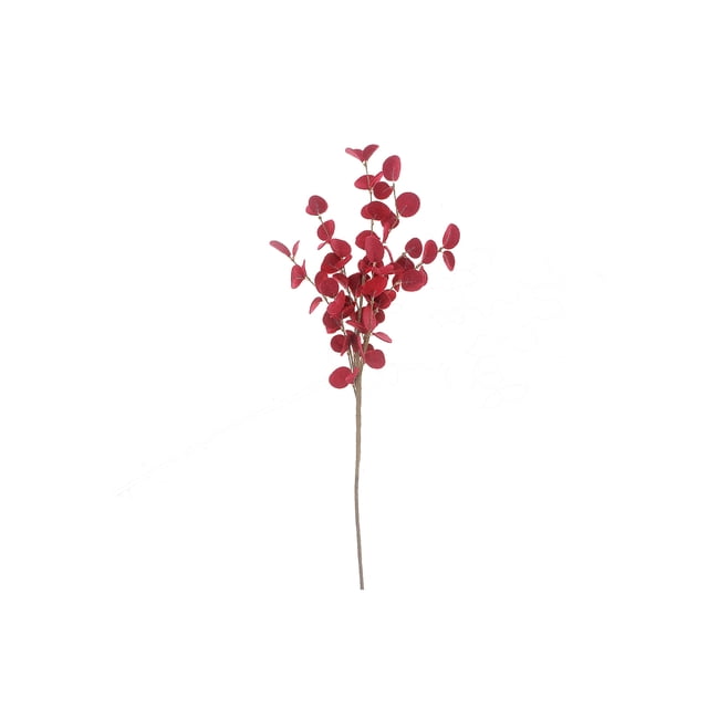 Burgundy Felt Eucalyptus Spray - Set of 2 with a 29.25-inch stem featuring deep burgundy felt eucalyptus leaves on a slender brown stem, suitable for adding texture and warmth to seasonal floral arrangements, wreaths, or centrepieces.