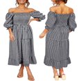 thumbnail image 1 of Women‘s Boho Flowy Dress Puff Sleeve Off The Shoulder Plaid Ruffle Midi Dress Wedding Guest Dresses, 1 of 6