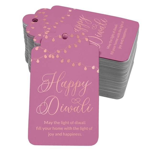 Inkdotpot Real Rose Gold Foil Happy Diwali Tags Favor Hang Paper Tags 100 Pack
