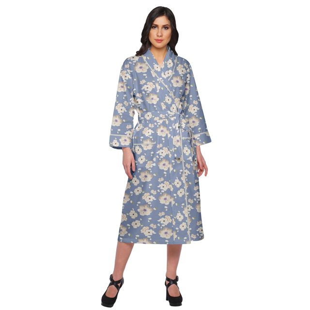 Moomaya Cotton Robe Women Long Printed Cotton Crossover Summer Bathrobes