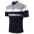 thumbnail image 2 of lcziwo Polo Shirts for Men 2024 Cotton Striped Color Block Tops Short Sleeve Slim Fit Lapel Collar Business Casual Golf Shirts Big and Tall Gray M, 2 of 4