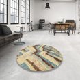 thumbnail image 3 of Ahgly Company Tapis d'Intérieur Rond Abstrait Brun Or Abstrait, 7 Pieds Rond, 3 of 6