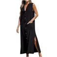 thumbnail image 1 of Kmbangi Robes d'Été Sans Manches pour Femmes Robe Longue Fendue avec Poches pour Plage Club Mode Urbaine, 1 of 5