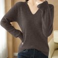 thumbnail image 1 of asjyhkr Tops For Women Long Sleeve Knit Cotton V Neck Sweater Pullover Basic T Shirts Solid Color, 1 of 7