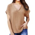 thumbnail image 2 of RXIRUCGD T-Shirts à Col en V pour Femmes Femmes Mode Décontractée Uni Ample T-shirt à Manches Courtes Haut Blouse Chandail Hauts d'Été pour Femmes, 2 of 8