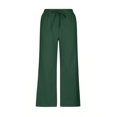 thumbnail image 3 of Yuyuzo Wide Leg Pants for Women High Waist Cotton Linen Drawstring Ruched Solid Color Boho Beach Trousers, 3 of 5