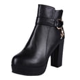 thumbnail image 2 of LSLJS Bottines Courtes pour Femmes Automne/hiver à Talons Hauts Épais Larges en Velours Chaud en Cuir à Tige Basse, Bottines à Talons Hauts pour Femmes, 2 of 9