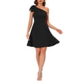 thumbnail image 2 of INSPIRE CHIC Robe pour Femme Nœud une Épaule Sans Bretelles Ligne A Évasée Robe de Soirée avec Poches TP Noir, 2 of 6