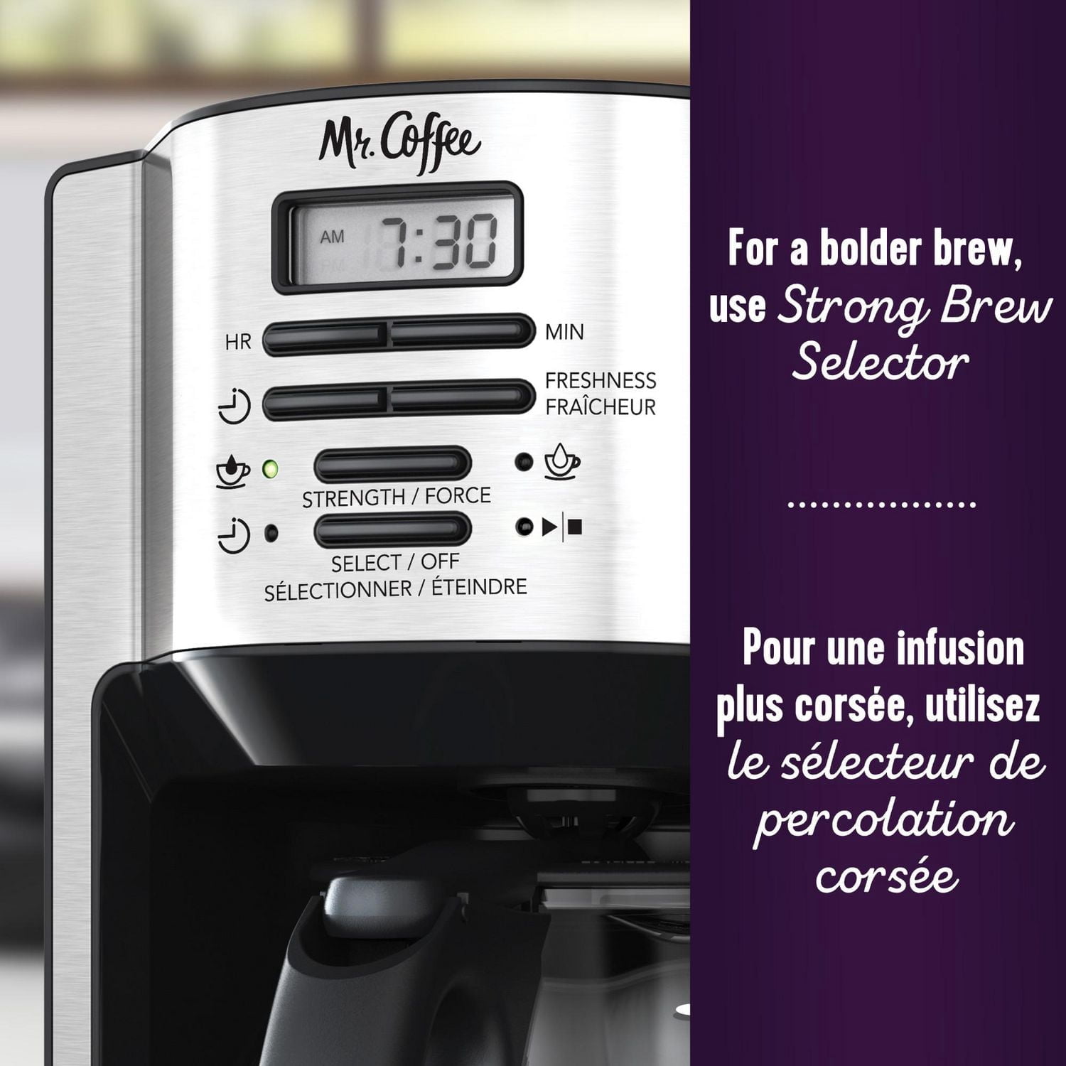 Cafetière programmable Mr. Coffee à 12 tasses avec système d'infusion rapide, acier inoxydable