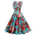 thumbnail image 4 of SMihono Robe d'Été pour Femmes Grande Taille Mode Féminine Col en V Sans Manches Imprimé Vintage Soirée Cocktail Robes Évasées Extensibles, 4 of 8
