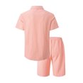 thumbnail image 4 of TIMIFIS Pinks Men's Cotton Linen Sets Short Sleeve Pleats Suits 2 Piece Button Shirt and Shorts Beach OutfitsFall, 4 of 8