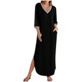 thumbnail image 2 of Gspmoly Robes pour Femmes, Robes pour Femmes Manches 3/4 Col en V Ample Fluide Fendue Longue Robe Maxi avec Poches Robes de Cocktail jusqu'à 65 % de Rabais, 2 of 9