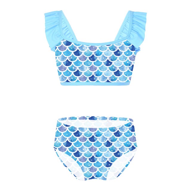 Miaeowve Toddler Baby Girls Mermaid Tankini Swimsuit Ruffle Flower Sleeve Swimwear Bathing Suits Blue 14