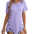 thumbnail image 1 of Birdeem Summer New Womens Womens Round Neck Top Short Sleeve Button Up T-Shirt, 1 of 12