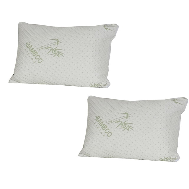 Waterproof Pillow Protector 2 Piece Set, Bamboo Blend Hypoallergenic, Zippered Encasement. Two king-size hypoallergenic pillow covers measuring 21x36 inches, made from a bamboo rayon and polyester blend with a polyurethane backing for waterproof protection against fluids, dust mites, bacteria, and allergens. Features include soft, breathable, noiseless, wrinkle-free fabric with a zippered closure and a subtle bamboo pattern.