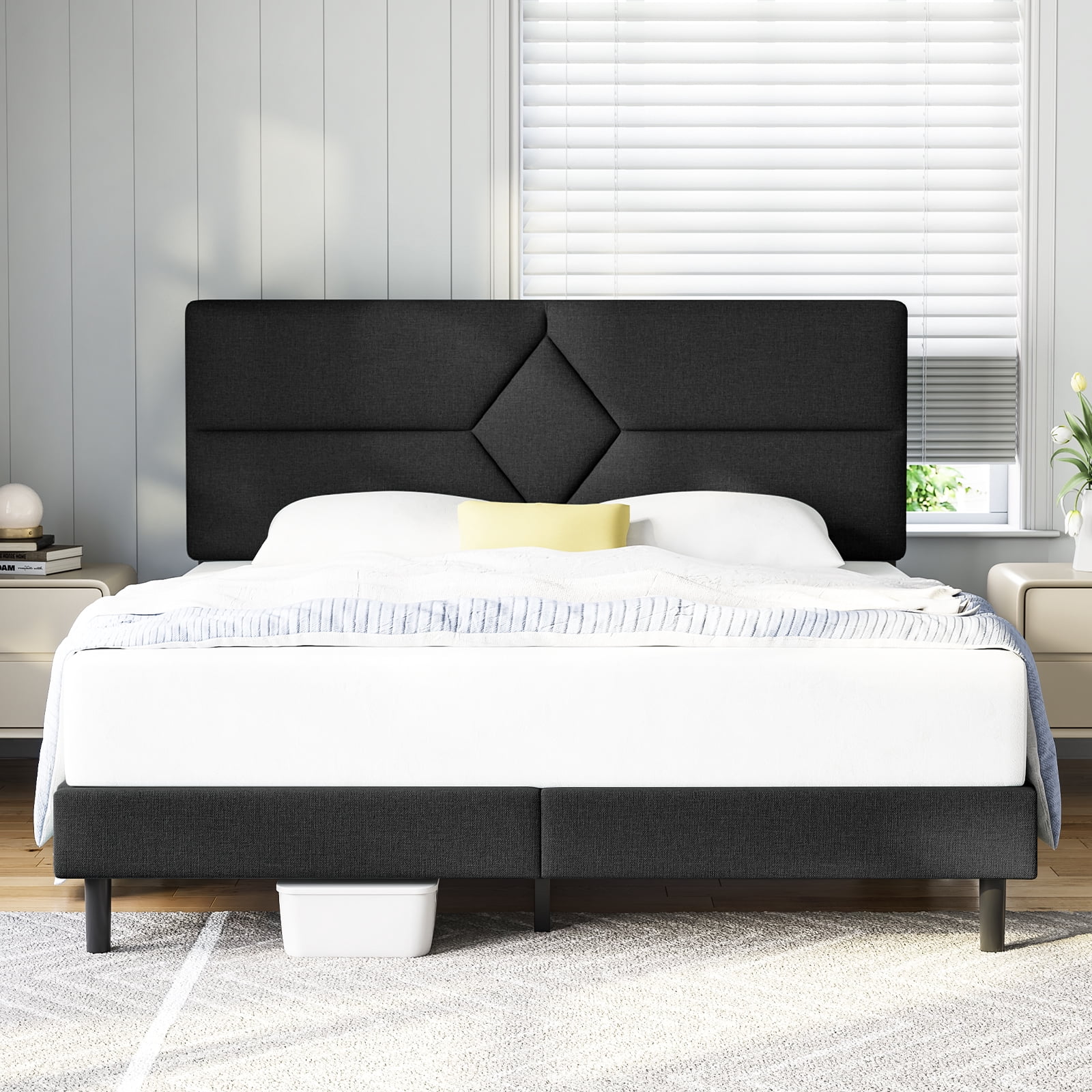 Queen Bed Frame, GELBIY Queen Size Platform Bed With Fabric Upholstered Headboard, Black, Easy Assembly