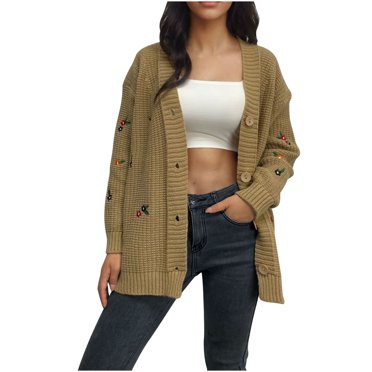 GigrtiJin Women's Long Sleeve Cardigan Sweaters Casual Crewneck Button down Tops Comfy Knitted Loose Blouses