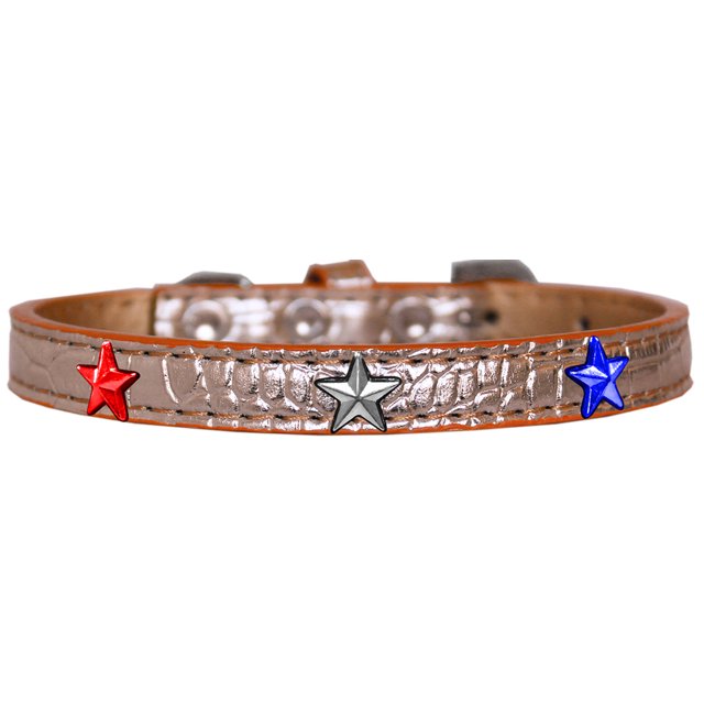 Red, White And Blue Star Widget Croc Dog Collar Copper Size 20