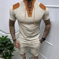 thumbnail image 2 of Birdeem Chemises pour Hommes Ensemble Décontracté Col en V Patchwork Manches Courtes et Shorts, 2 of 12