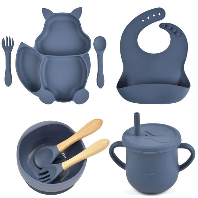 8pcs Baby Feeding Set BPA-free Silicone Self-Feeding Baby Cutlery Set Infant Dinnerware Set