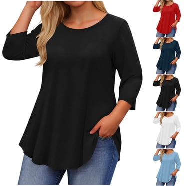 Maqroz Tuniques Grande Taille pour Femmes Coupe Ample Chic Manches Courtes Henley Hauts Col en V Boutonné Blouses Décontractées T-Shirts Surdimensionnés d'Été Tendance 2026 Vêtements Mode Vacances Noir TTTG