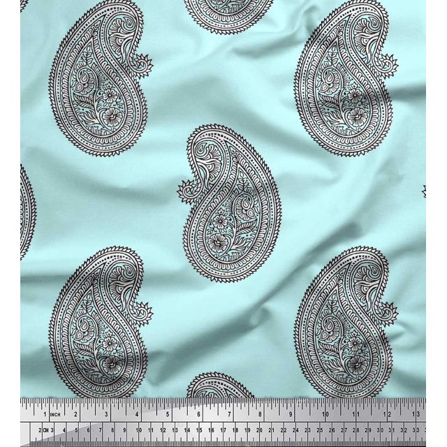 Soimoi Cotton Duck Fabric Paisley Block Decor Fabric Printed Yard 42 Inch Wide