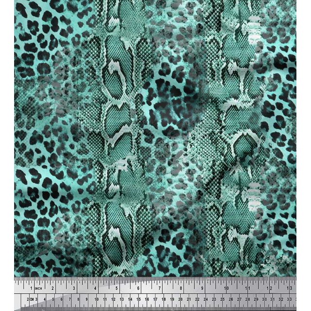 Soimoi Green Rayon Fabric Leopard & Snake Animal Skin Print Fabric by Yard 42 Inch Wide