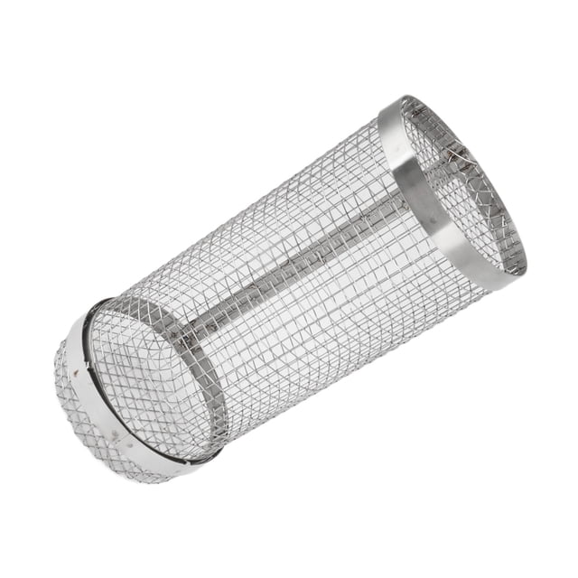 Panier de barbecue en Acier Inoxydable avec Crochet, Conçu pour le camping et les barbecues de Fête. le Panier Cylindrique Présente une construction en Maille en Acier Inoxydable durable avec des Bords Arrondis pour une Manutention Sécuritaire. Idéal pour Griller une Variété d'Aliments sur un Foyer de barbecue. Comprend un Panier de Grillade et un Crochet.