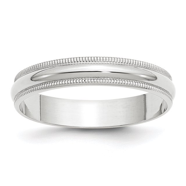 14 Carats Or Blanc 4mm Poids Léger Milgrain Demi-Rond Taille de la Bande 10