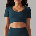 thumbnail image 2 of Besolor Womens Short Sleeve Cropped Workout Tops Round Neck Ribbed Knit Athletic Yoga Running Slim Fitted Gym Shirts, 2 of 6