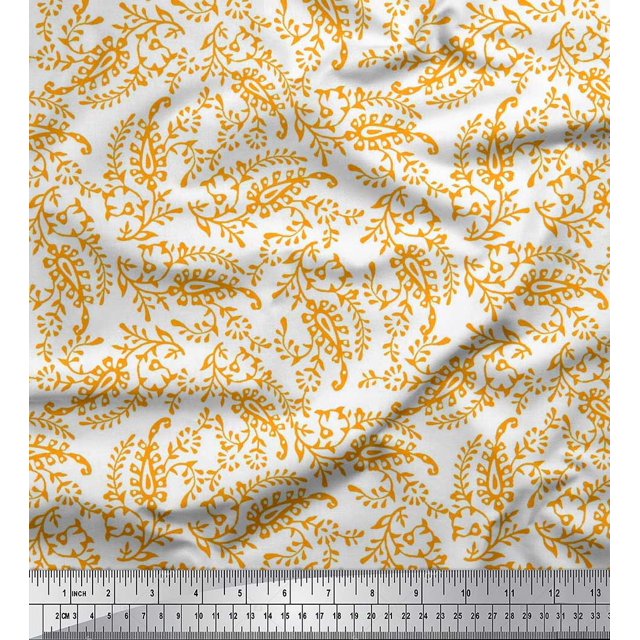 Soimoi Velvet Fabric Leaves & Paisley Block Print Sewing Fabric Yard 58 Inch Wide
