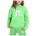 thumbnail image 1 of GDREDA Girls Sets 2 Piece Outfits Spring Children's Hoodie Set With Bow Print Green,8-9Years, 1 of 4