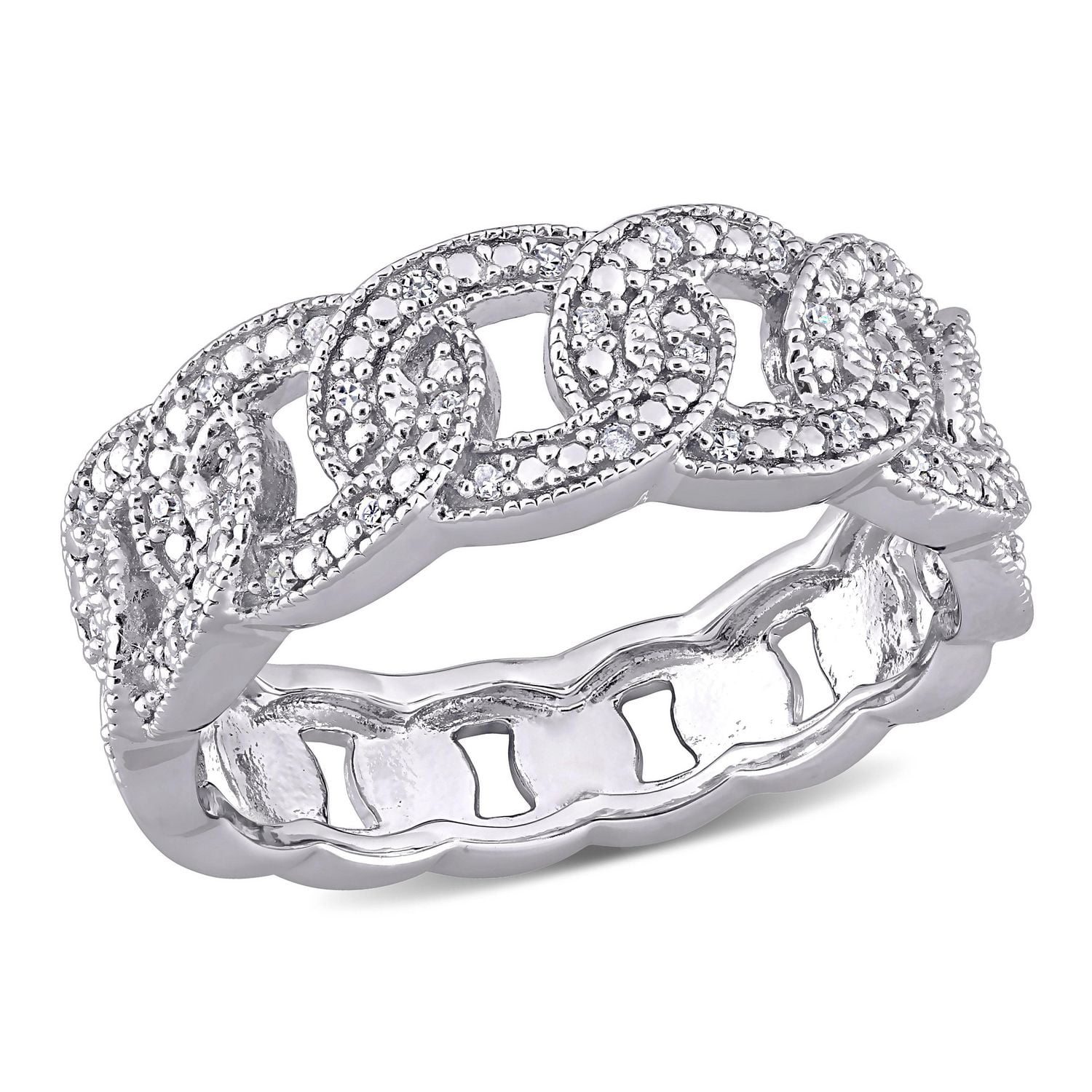Bague ovale à maillons de Miabella avec 1/10 carat poids total de diamants en argent sterling