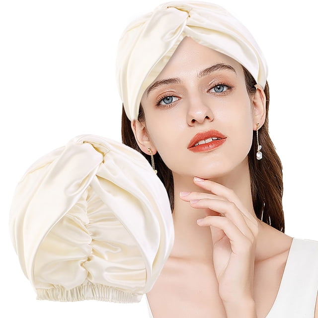 Bonnet de Nuit en Satin Soyeux pour Femmes, Très Grand, Ajustable, Réversible, Cheveux Bouclés Naturels, Bonnet de Nuit