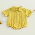thumbnail image 2 of Barboteuse Chemise Habillée pour Nouveau-Né Garçon en Coton et Lin à Manches Courtes, Boutonnée, avec Poche, Justaucorps Grenouillère, 2 of 8