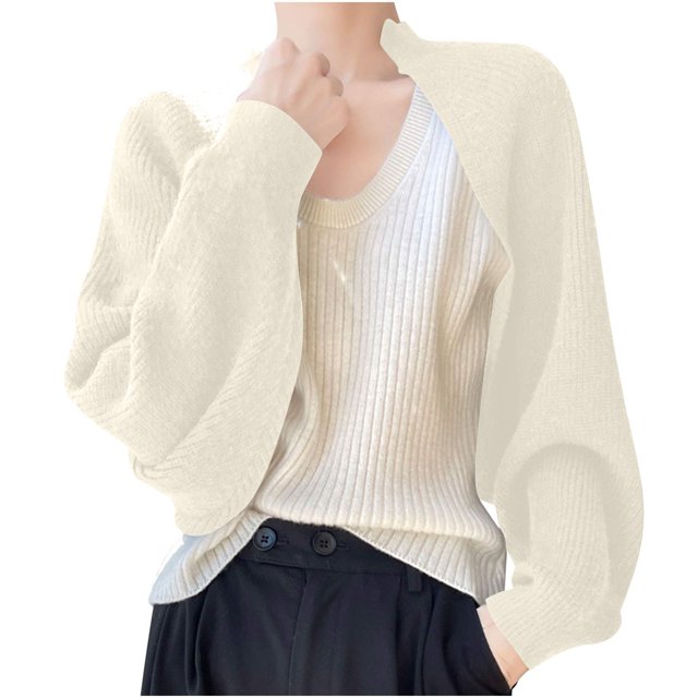MeetoTime Shrug Cardigan Sweater for Women Fall Trendy Long Sleeve Cropped Open Front Knitted Sweaters